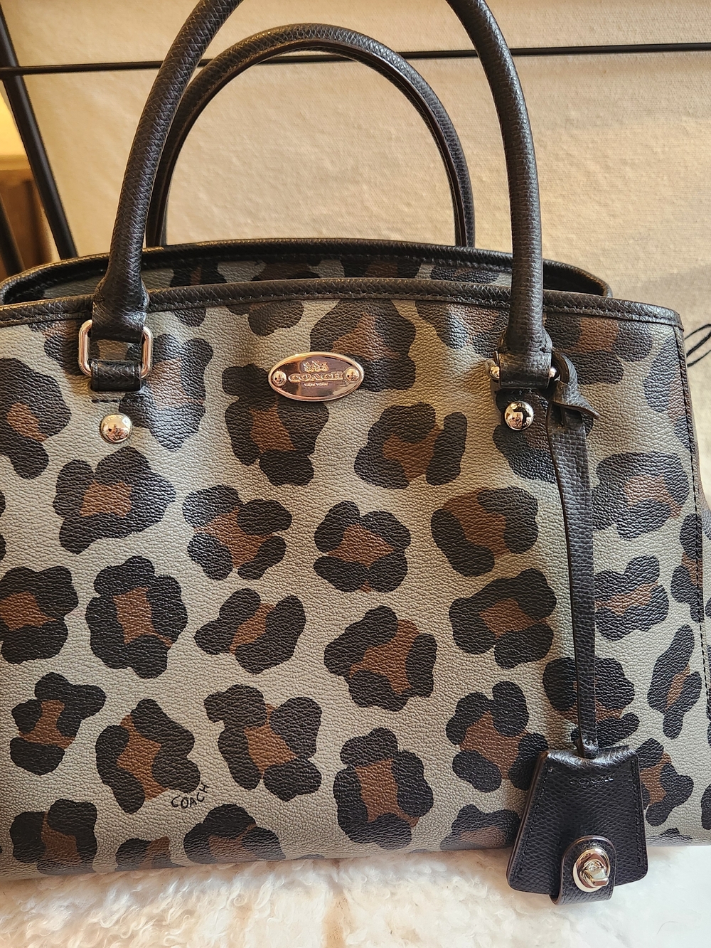 Coach Leopard Print Leather Satchel - Brown/Black